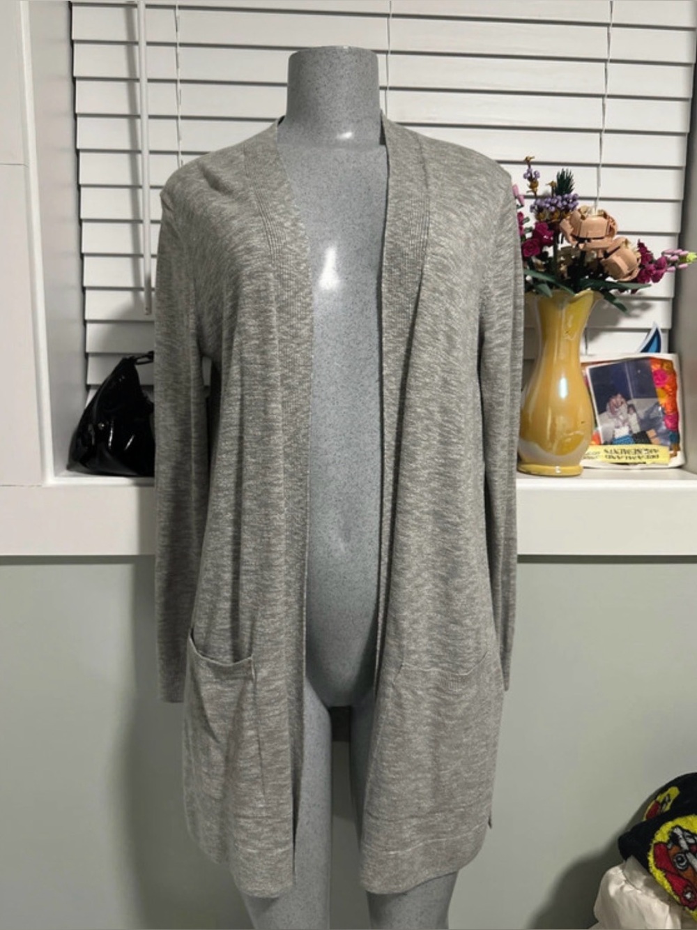 Comfort Knit Open-Front Gray Women's Cardigan